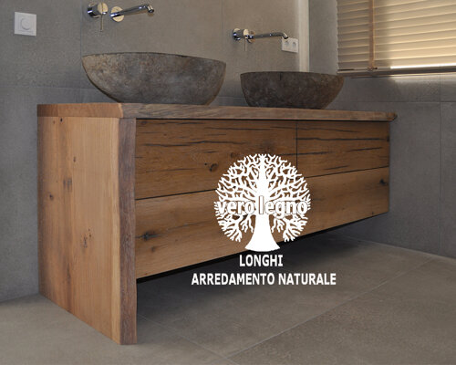 mobile bagno in legno massello rustico taglio tronco irregolare